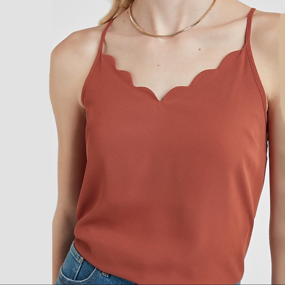 Express Scalloped V Neck Cami Henna Brown New